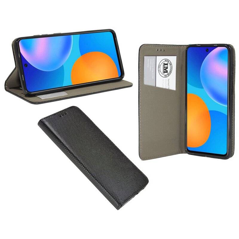 cofi1453® Buch Tasche "Smart" für HUAWEI P SMART 2021 Handy Hülle Etui Schutzhülle mit Standfunktion, Kartenfach Schwarz