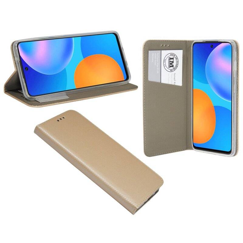 cofi1453® Buch Tasche "Smart" für HUAWEI P SMART 2021 Handy Hülle Etui Schutzhülle mit Standfunktion, Kartenfach Gold