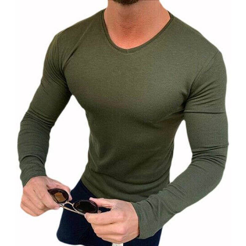 MEGAMAN Langarmshirt Longsleeve Basic Pullover Sweatshirt Langarm Long Sleeve Unifarben T-Shirt Herren Größe 2XL Grün