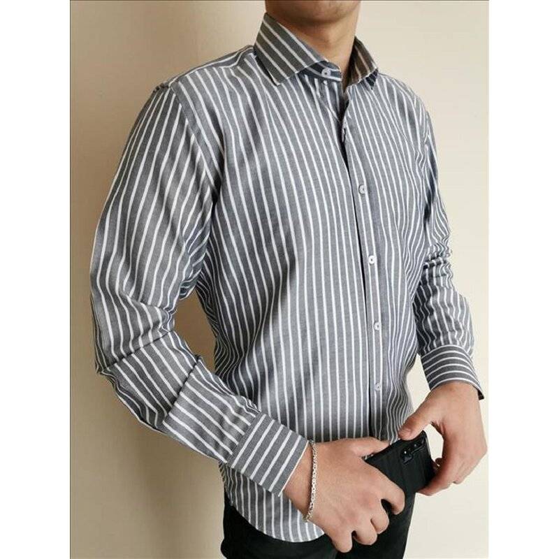 Megaman Langarmhemd Herren gestreift designer Premium Hemd Slim-Fit Business Hochzeit Shirt Hemden Größe S Schwarz