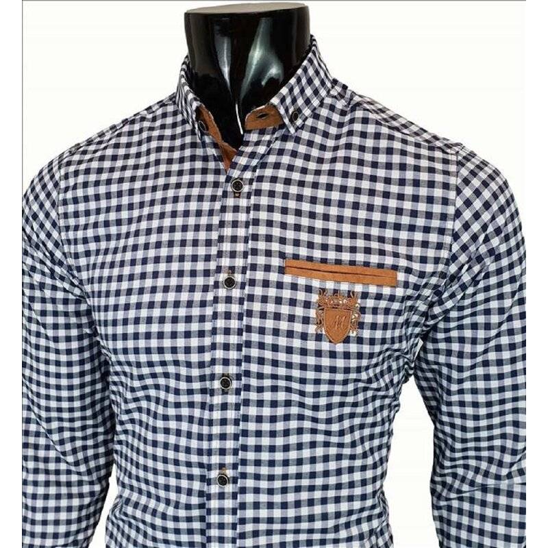 MEGAMAN Herren Hemd Kariert Langarm Hemd in Premium Qualität elegant Freizeit-Hemd Größe 3XL Dunkelblau