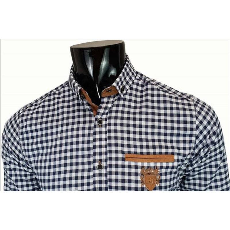 MEGAMAN Herren Hemd Kariert Langarm Hemd in Premium Qualität elegant Freizeit-Hemd Größe 3XL Dunkelblau