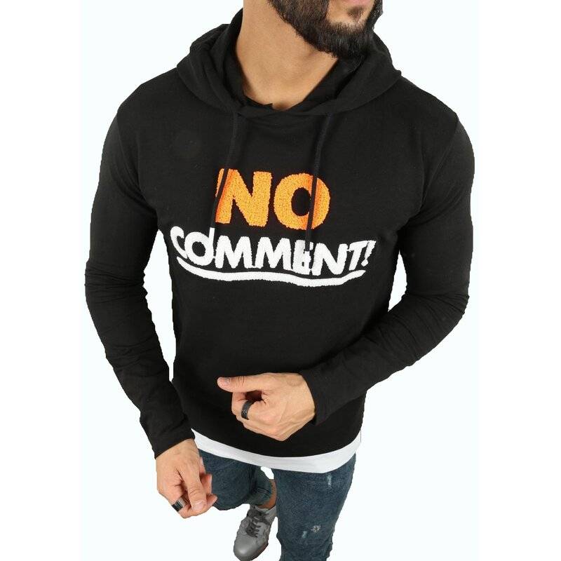 Herren Pullover Kapuzenpullover "No Comment" Pulli Kapzuensweatshirt Premium Hoodie Baumwolle M Schwarz