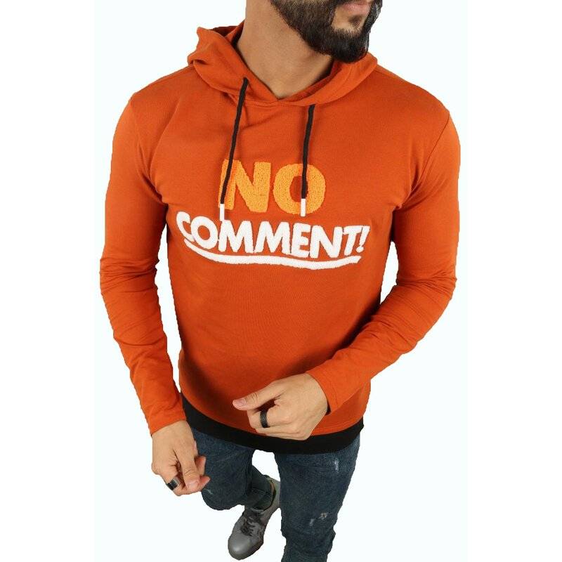 Herren Pullover Kapuzenpullover "No Comment" Pulli Kapzuensweatshirt Premium Hoodie Baumwolle M Orange