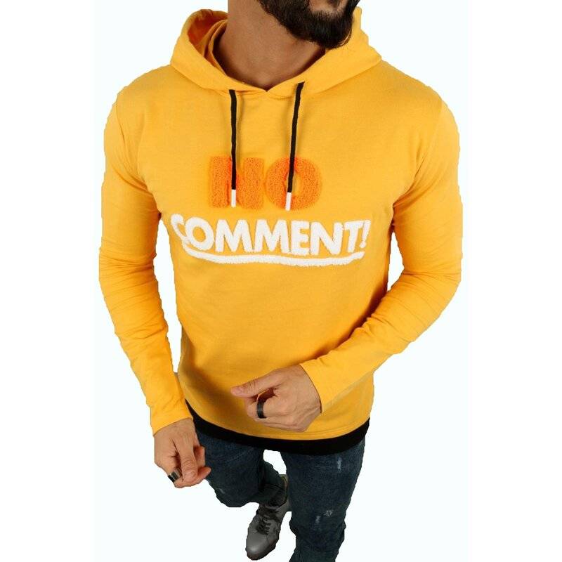 Herren Pullover Kapuzenpullover "No Comment" Pulli Kapzuensweatshirt Premium Hoodie Baumwolle L Gelb