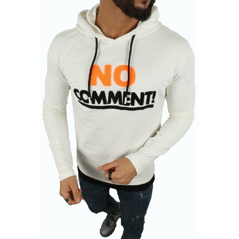 Herren Pullover Kapuzenpullover "No Comment" Pulli Kapzuensweatshirt Premium Hoodie Baumwolle 2XL Weiß