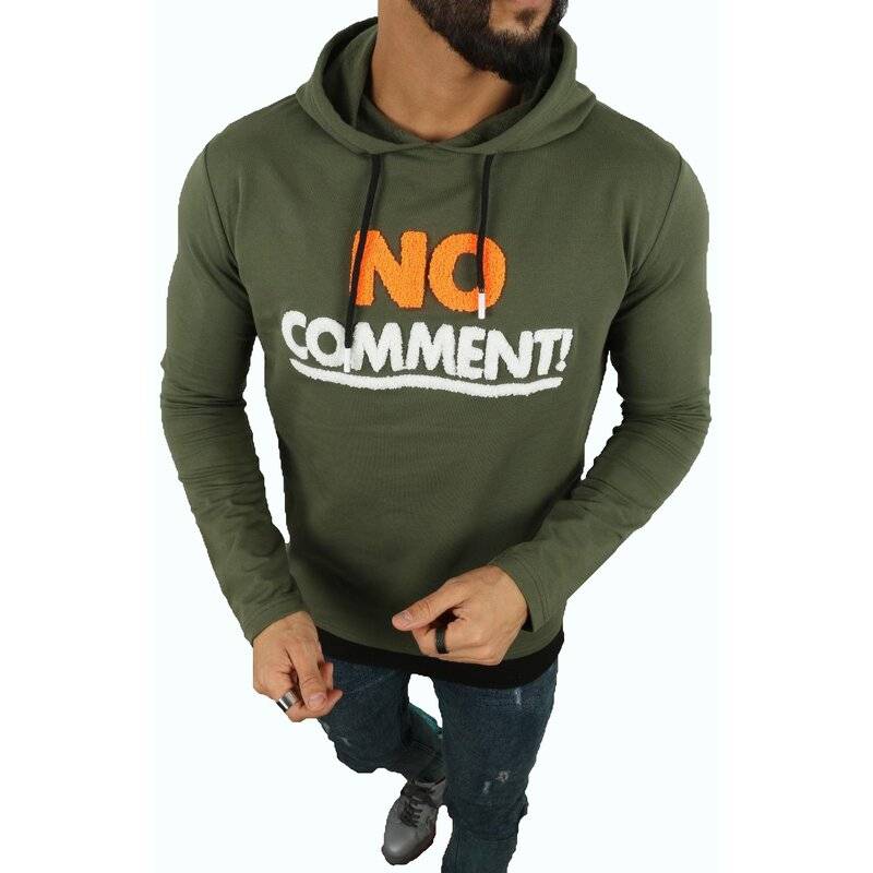 Herren Pullover Kapuzenpullover "No Comment" Pulli Kapzuensweatshirt Premium Hoodie Baumwolle 2XL Grün