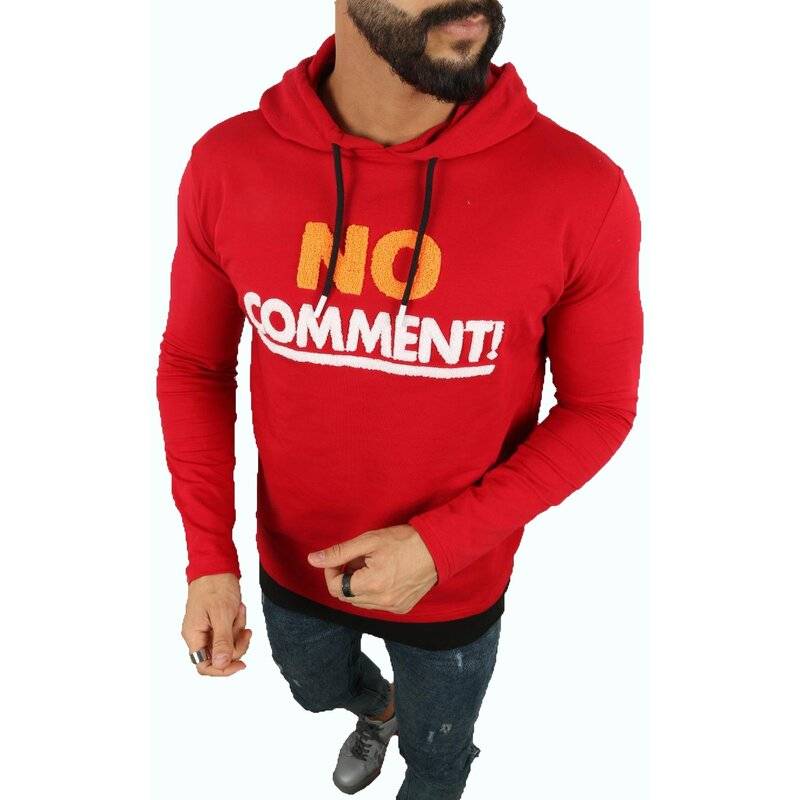 Herren Pullover Kapuzenpullover "No Comment" Pulli Kapzuensweatshirt Premium Hoodie Baumwolle 2XL Rot