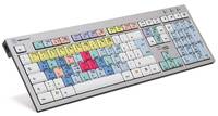 Schrägansicht einer farbcodierten Computertastatur mit vielen beschrifteten Tastenkombinationen und einem Ziffernblock.