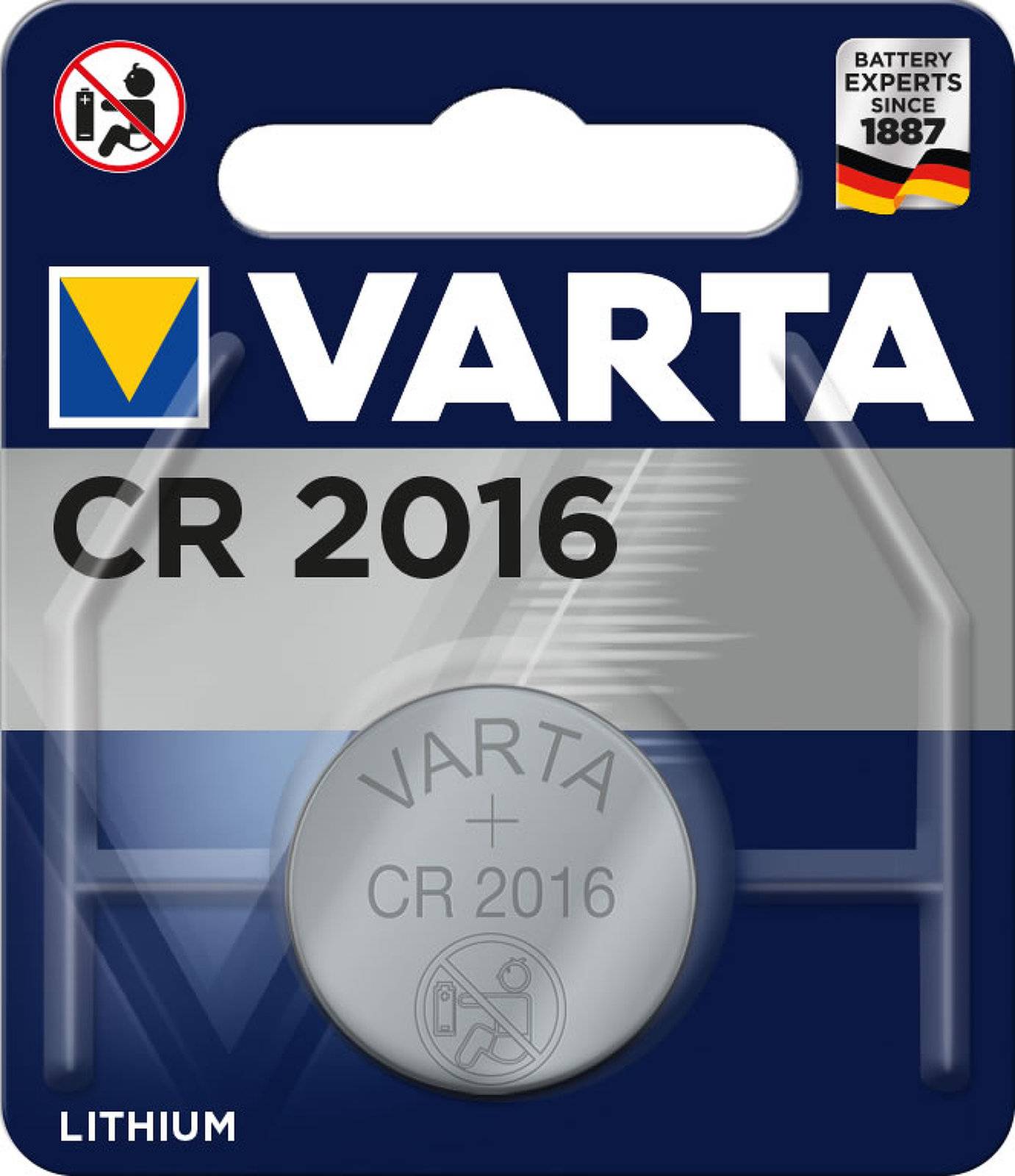 VARTA Lithium Knopfzelle, Batterie CR 2016, IEC CR2016, ersetzt auch DL2016, 3V 1er Blister, 3V, Lithium