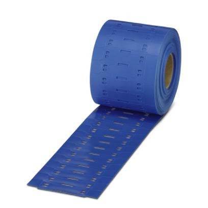 Eine Rolle blauer Laboretiketten mit Perforationen zum einfachen Abreißen. Die Etiketten sind unbedruckt und dienen zur Kennzeichnung von Röhrchen.