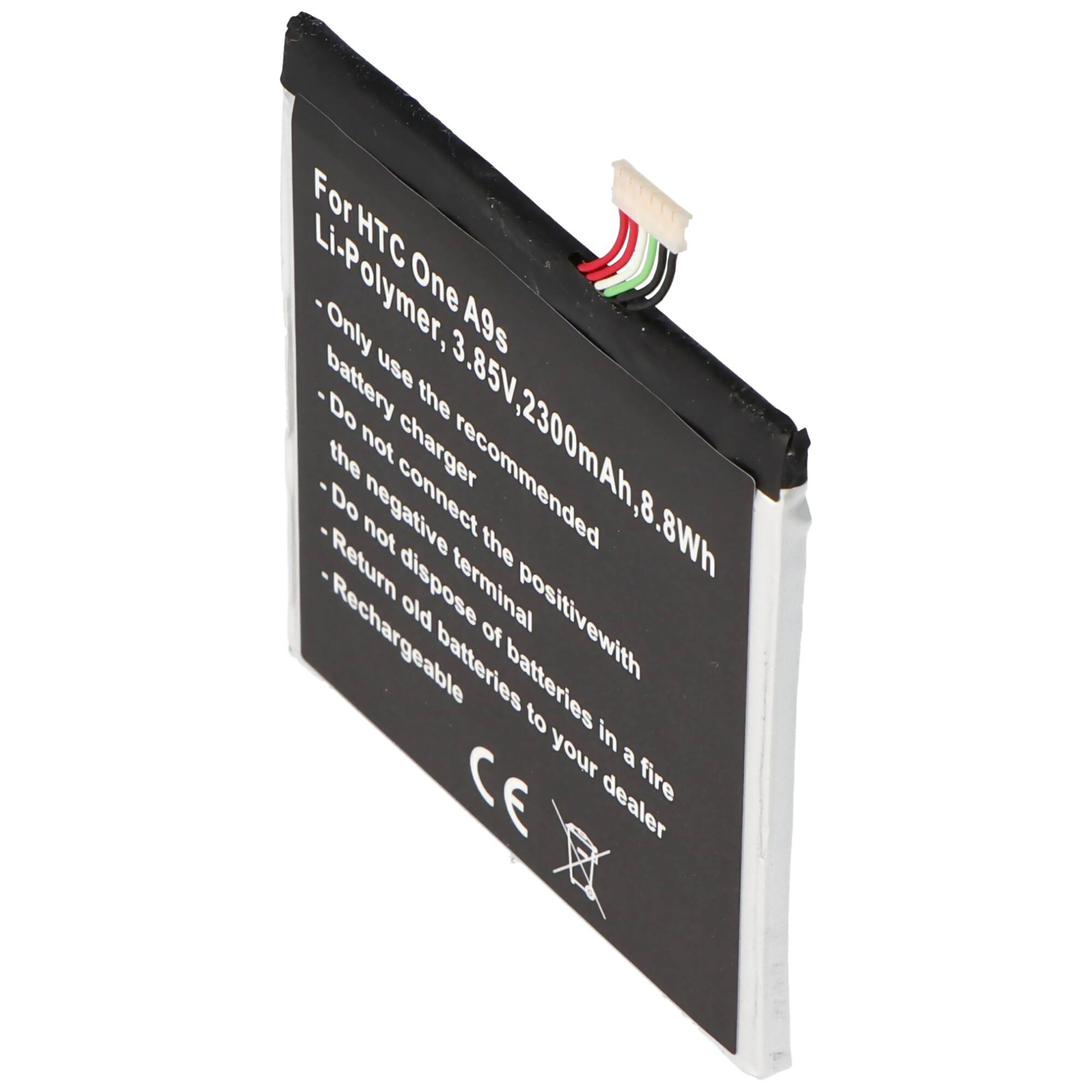 Schwarzer HTC One A9 3.85V 2300mAh Li-Polymer-Handyakku mit sichtbaren Anschlussdrähten