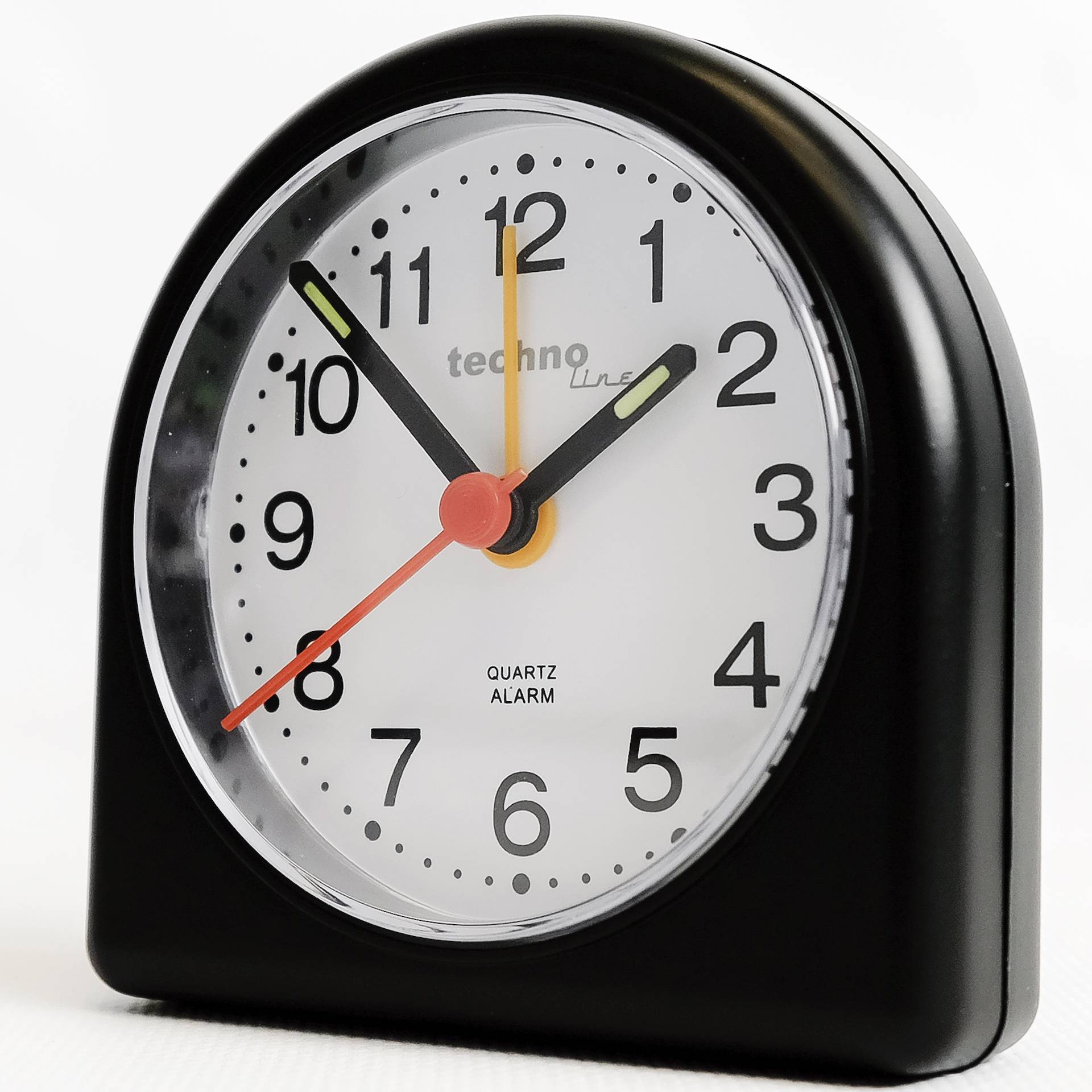 Technoline Modell SD - analoger Quarzwecker mit nachtleuchtenden Zeiger und Weckalarm in schwarz