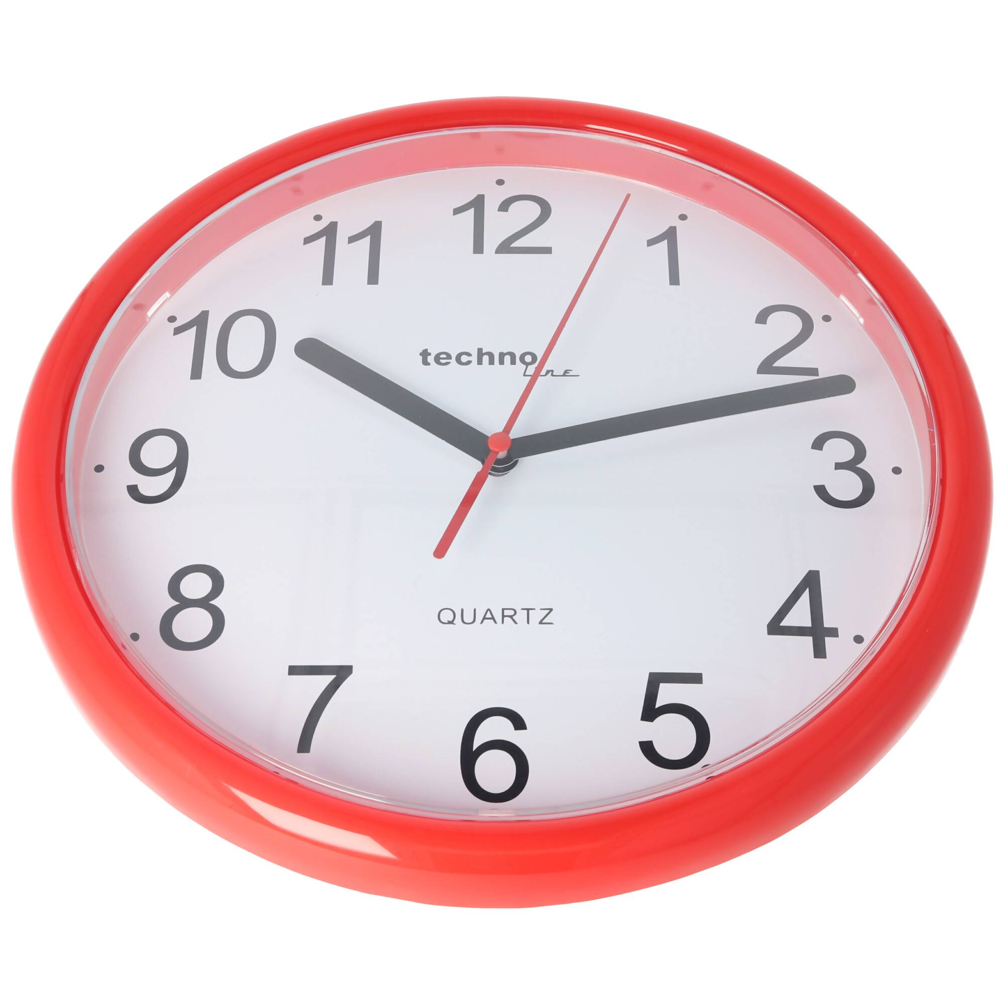 WT 600 - klassische, analoge Wanduhr mit Kuststoffrahmen in rot von Technoline
