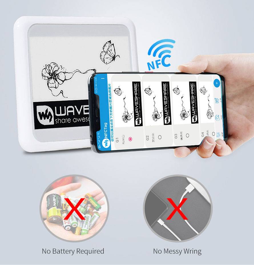 WaveShare 4.2inch Passive NFC-Powered E-Paper, Wireless Powering And Data Transfer No Battery Required 17341