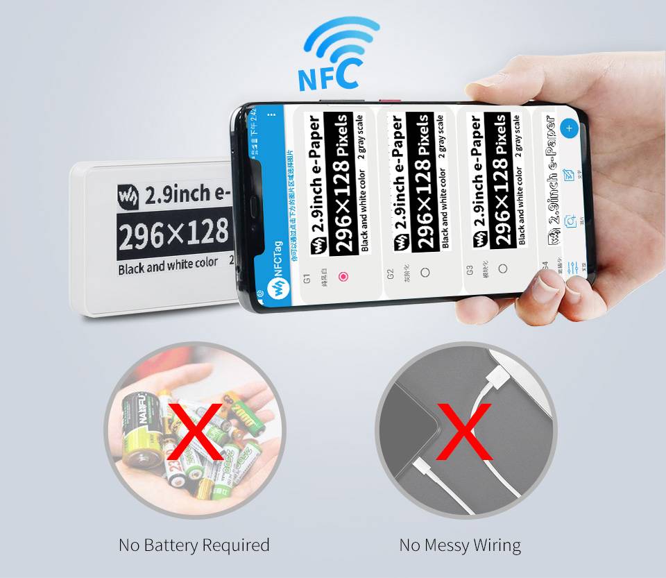 WaveShare 2.9inch Passive NFC-Powered E-Paper 296×128, No Battery 17746