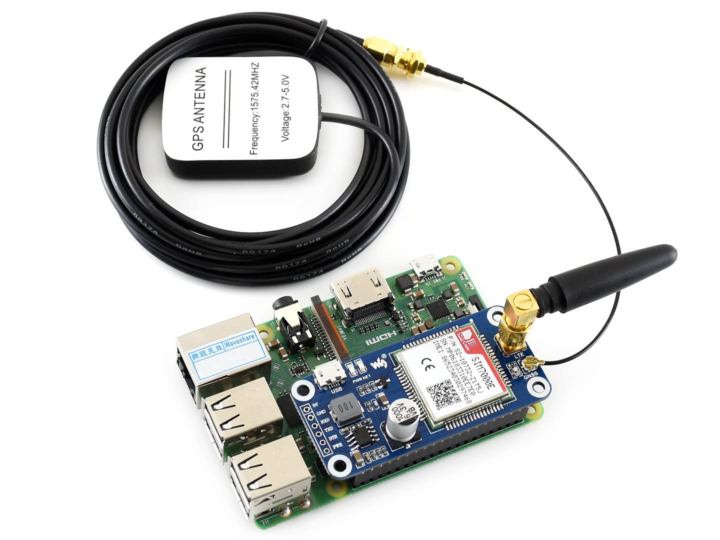 WaveShare NB-IoT / eMTC / EDGE / GPRS / GNSS HAT for Raspberry Pi, for Europe