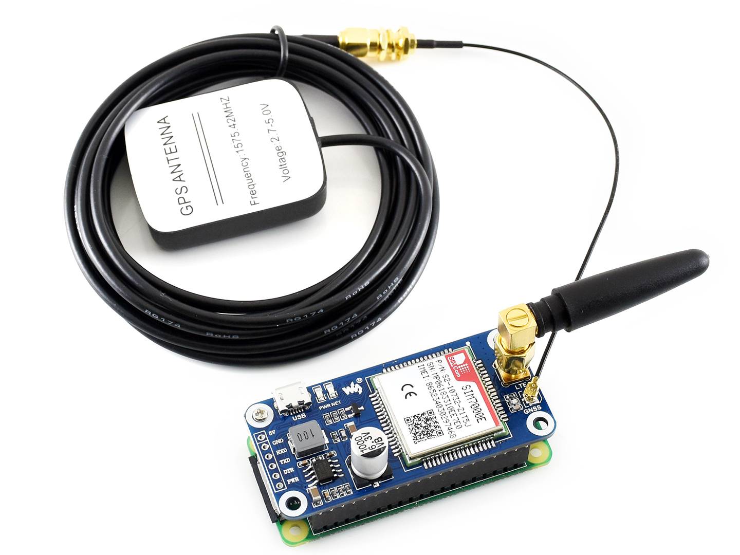 WaveShare NB-IoT / eMTC / EDGE / GPRS / GNSS HAT for Raspberry Pi, for Europe