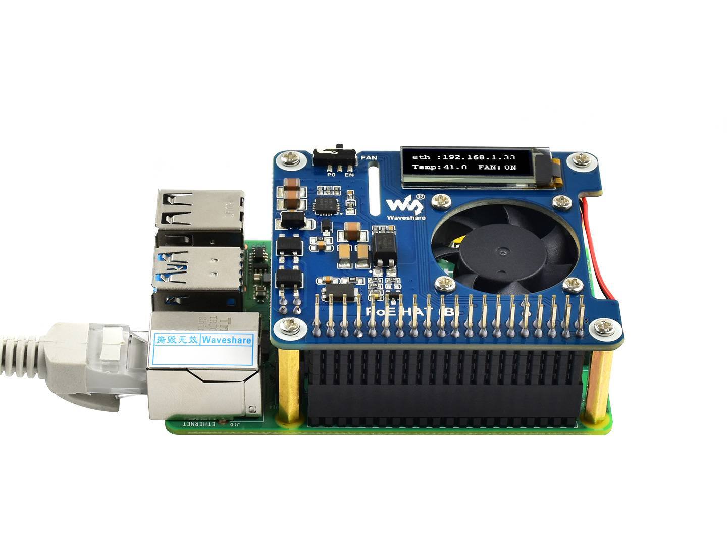WaveShare Power over Ethernet HAT(B) for Raspberry Pi 3B+/4B and 802.3af PoE Network 18014