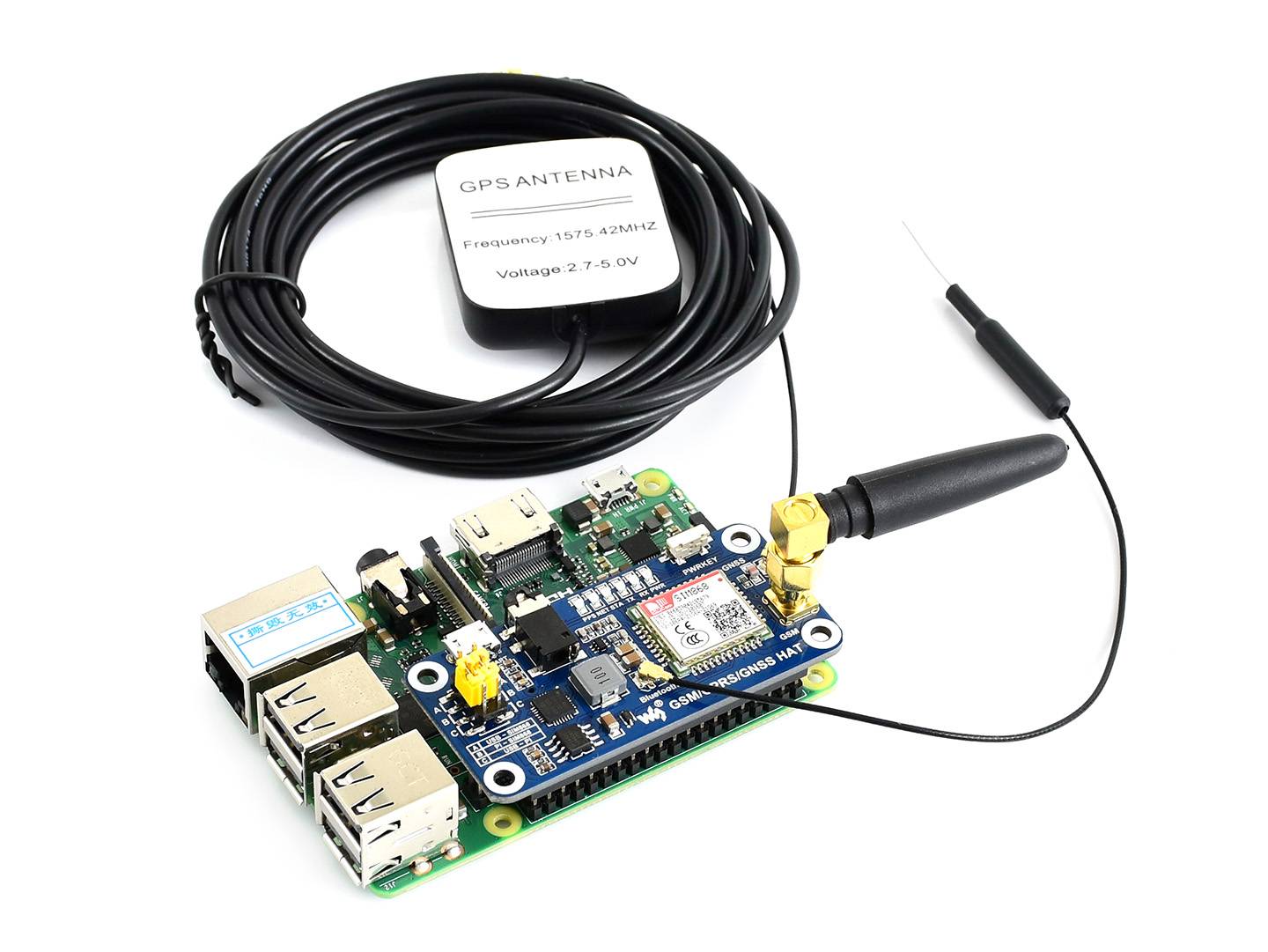 Waveshare Wireless GSM GPRS GNSS Bluetooth HAT for Raspberry Pi Based on SIM868