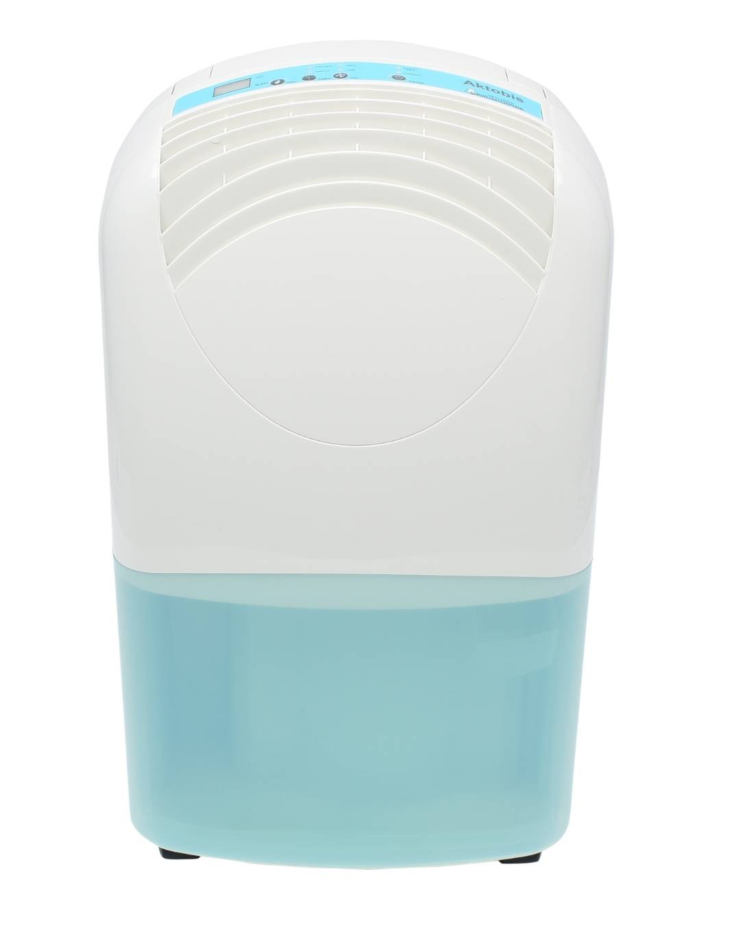 Ein weiß-blauer Luftbefeuchter mit abgerundeter Oberseite und sichtbarem Wassertank darunter, der zur Erhöhung der Luftfeuchtigkeit in Innenräumen verwendet wird.