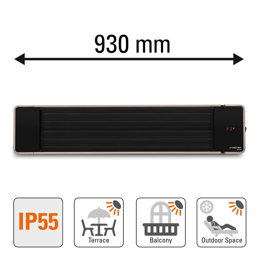 TROTEC Dunkelheizstrahler IRD 1200 mit 1.200 W Heizleistung Infrarot-Fernbedienung Sprtizwassergeschützt