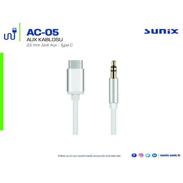 Sunix Typ-C Adapter auf 3,5mm Aux Kabel Stecker USB-C Klinke für Samsung Huawei Nokia Xiaomi silber