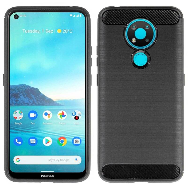 cofi1453® Silikon Hülle Bumper Carbon kompatibel mit Nokia 3.4 Case TPU Soft Handyhülle Cover Schutzhülle Schwarz