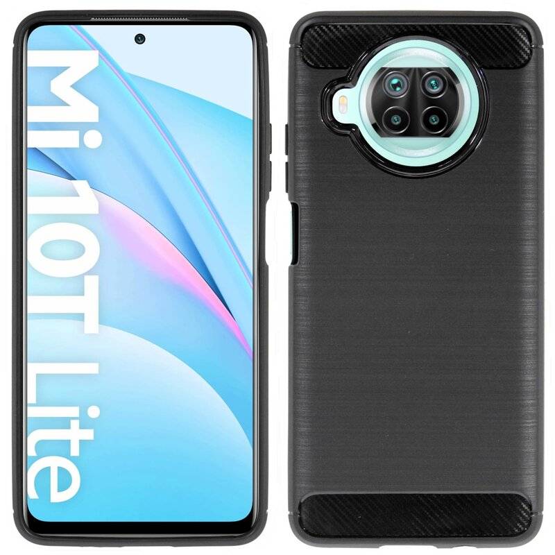 cofi1453® Silikon Hülle Carbon kompatibel mit XIAOMI MI 10T LITE Case TPU Soft Handyhülle Cover Schutzhülle Schwarz