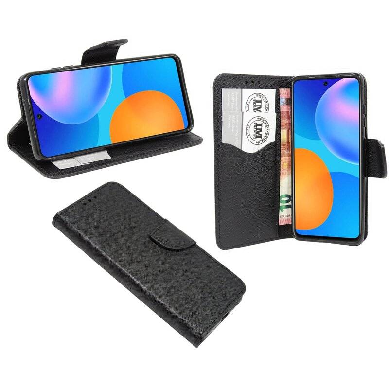 Buch Tasche "Fancy" für HUAWEI P SMART 2021 Handy Hülle Etui Brieftasche Schutzhülle + Standfunktion, Kartenfach Schwarz