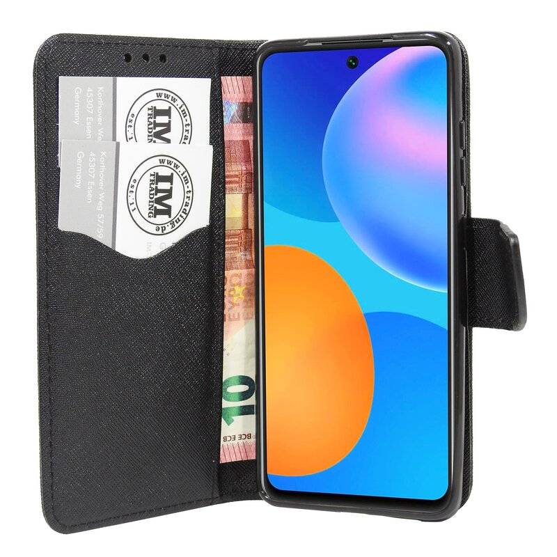 Buch Tasche "Fancy" für HUAWEI P SMART 2021 Handy Hülle Etui Brieftasche Schutzhülle + Standfunktion, Kartenfach Schwarz