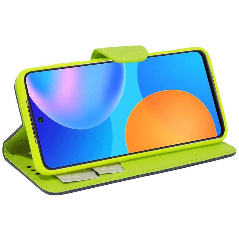 Buch Tasche "Fancy" für HUAWEI P SMART 2021 Handy Hülle Brieftasche Schutzhülle mit Standfunktion, Kartenfach Blau-Grün