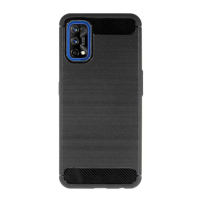 cofi1453® Silikon Hülle Bumper Carbon kompatibel mit realme 7 Pro Case TPU Soft Handyhülle Cover Schutzhülle Schwarz