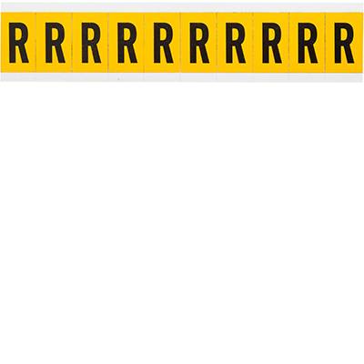 Brady, 1530-R, B-946, Vinyl, Buchstabe R, Schwarz auf Gelb, 22 x 38mm, Schrifthöhe 25mm(25 K. á 10 E.)