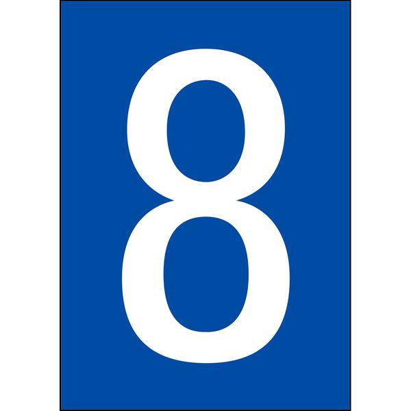 Brady, B-7541, A4-Etiketten mit Zahlen und Buchstaben, Laminierter Polyester, Weiß auf Blau, 297 x 210 mm, permanent, Beschriftung: 8 (1 Schild/Pack)