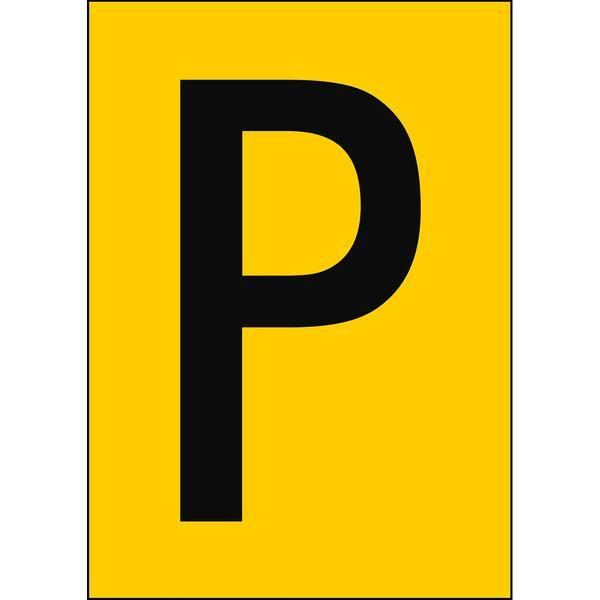 Brady, B-7527, A4-Etiketten mit Zahlen und Buchstaben, Polypropylen, Schwarz auf Gelb, 297 x 210 mm, nicht klebend, Beschriftung: P (1 Schild/Pack)