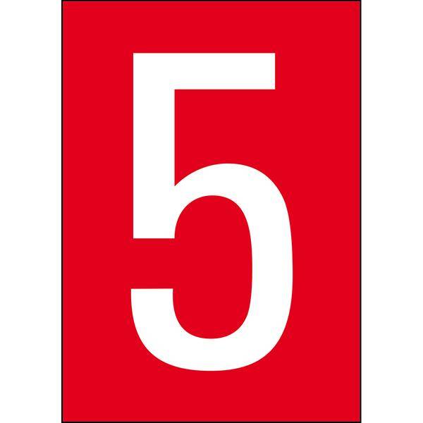Brady, B-859, A4-Etiketten mit Zahlen und Buchstaben, Magnetischer Kunststoff, Weiß auf Rot, 297 x 210 mm, permanent, Beschriftung: 5 (1 Schild/Pack)