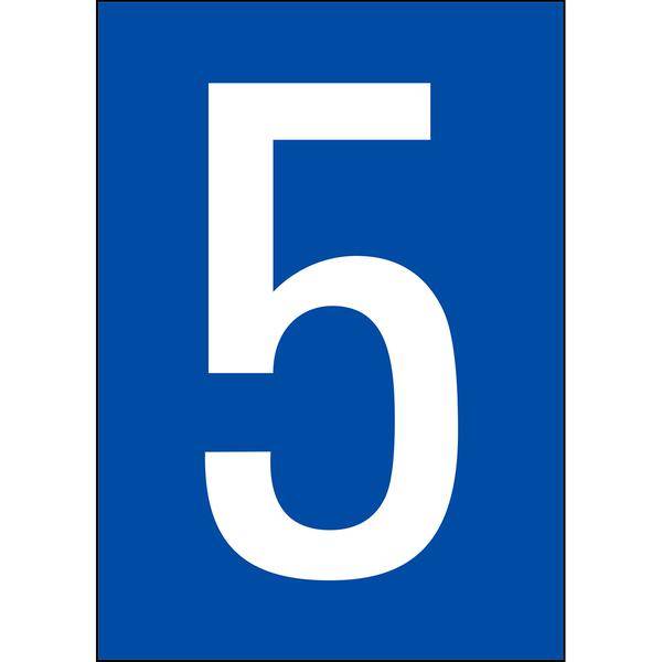 Brady, B-859, A4-Etiketten mit Zahlen und Buchstaben, Magnetischer Kunststoff, Weiß auf Blau, 297 x 210 mm, permanent, Beschriftung: 5 (1 Schild/Pack