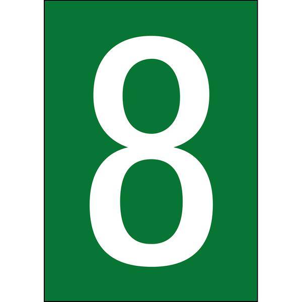 Brady, B-859, A4-Etiketten mit Zahlen und Buchstaben, Magnetischer Kunststoff, Weiß auf Grün, 297 x 210 mm, permanent, Beschriftung: 8 (1 Schild/Pac