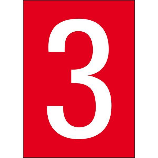 Brady, B-7527, A4-Etiketten mit Zahlen und Buchstaben, Polypropylen, Weiß auf Rot, 297 x 210 mm, nicht klebend, Beschriftung: 3 (1 Schild/Pack)