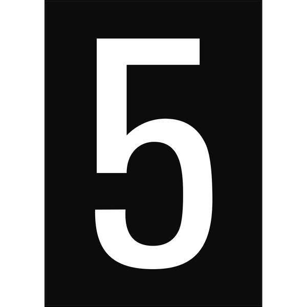 Brady, B-859, A4-Etiketten mit Zahlen und Buchstaben, Magnetischer Kunststoff, Weiß auf Schwarz, 297 x 210 mm, permanent, Beschriftung: 5 (1 Schild/P