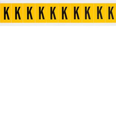 Brady, 1530-K, B-946, Vinyl, Buchstabe K, Schwarz auf Gelb, 22 x 38mm, Schrifthöhe 25mm(25 K. á 10 E.)