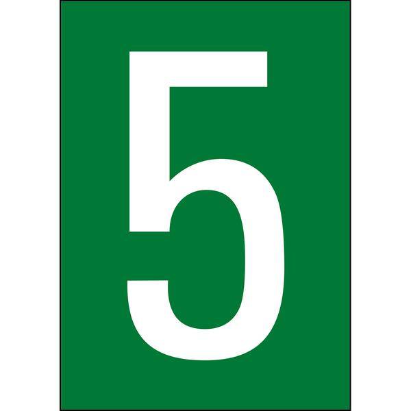 Brady, B-7541, A4-Etiketten mit Zahlen und Buchstaben, Laminierter Polyester, Weiß auf Grün, 297 x 210 mm, permanent, Beschriftung: 5 (1 Schild/Pack