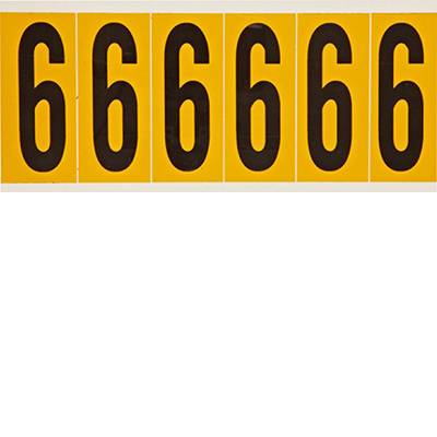 Brady, 1550-6, B-946, Vinyl, Beschriftung: 6, Schwarz auf Gelb, 38 x 89mm, Schrifthöhe 75mm(25 K. á 6 E.)