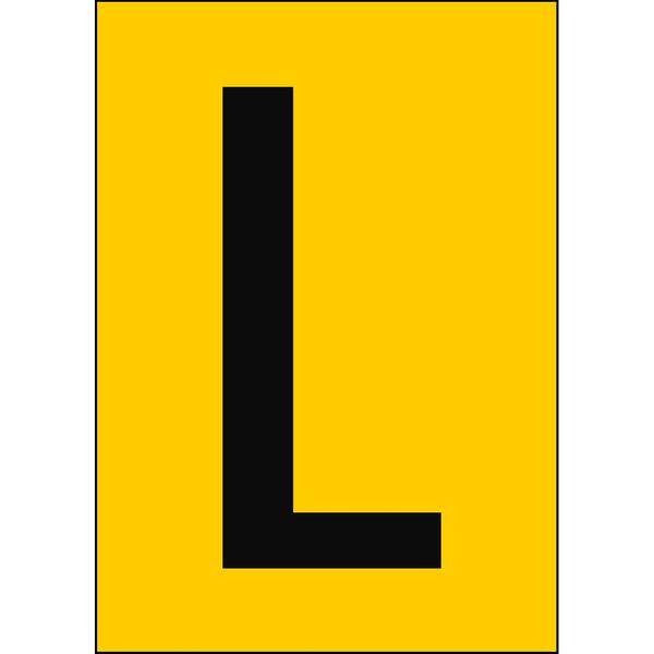 Brady, B-7527, A4-Etiketten mit Zahlen und Buchstaben, Polypropylen, Schwarz auf Gelb, 297 x 210 mm, nicht klebend, Beschriftung: L (1 Schild/Pack)