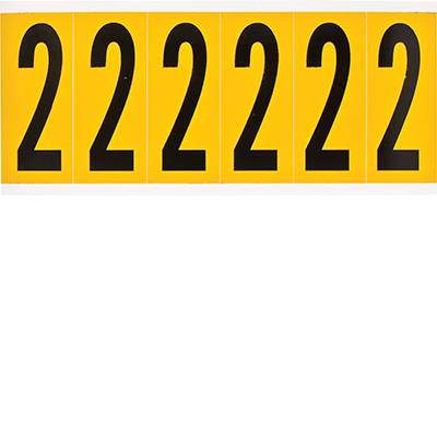 Brady, 1550-2, B-946, Vinyl, Beschriftung: 2, Schwarz auf Gelb, 38 x 89mm, Schrifthöhe 75mm(25 K. á 6 E.)