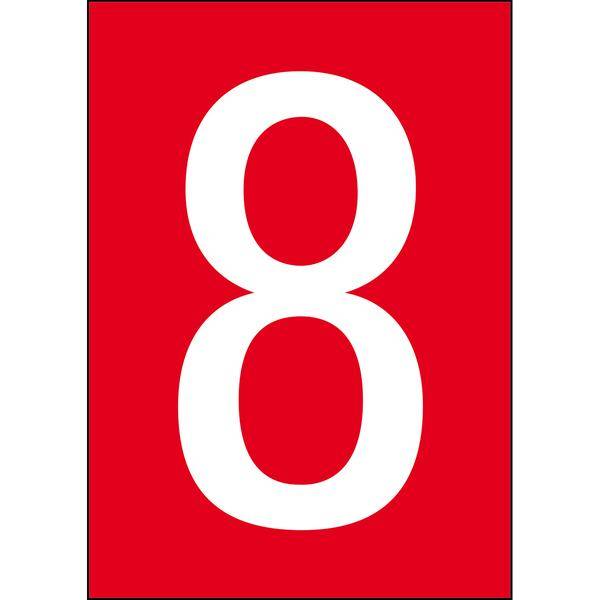Brady, B-859, A4-Etiketten mit Zahlen und Buchstaben, Magnetischer Kunststoff, Weiß auf Rot, 297 x 210 mm, permanent, Beschriftung: 8 (1 Schild/Pack)