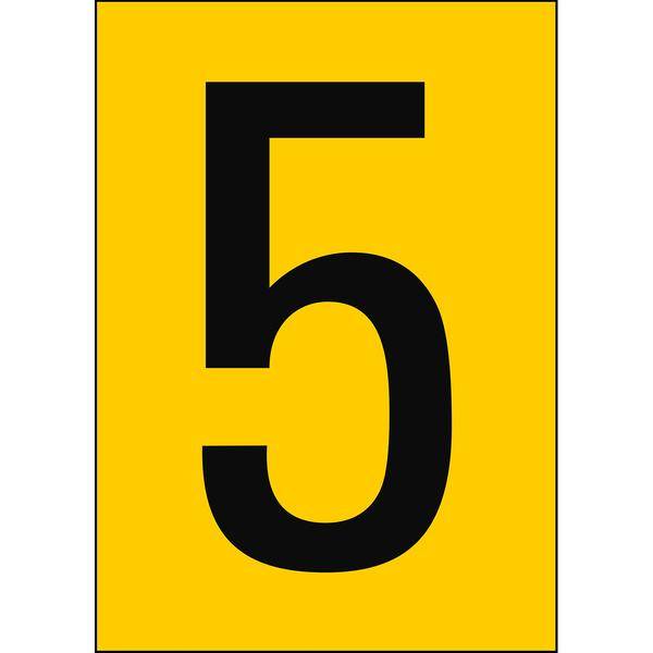 Brady, B-7527, A4-Etiketten mit Zahlen und Buchstaben, Polypropylen, Schwarz auf Gelb, 297 x 210 mm, nicht klebend, Beschriftung: 5 (1 Schild/Pack)