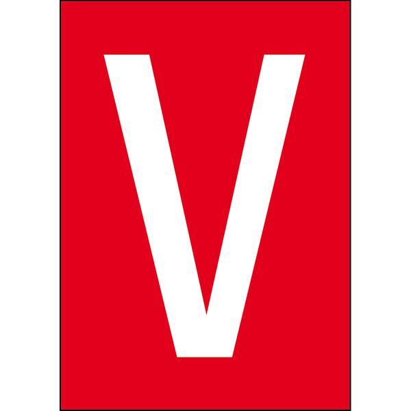 Brady, B-859, A4-Etiketten mit Zahlen und Buchstaben, Magnetischer Kunststoff, Weiß auf Rot, 297 x 210 mm, permanent, Beschriftung: V (1 Schild/Pack)