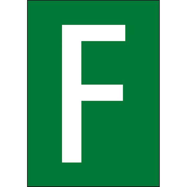 Brady, B-7541, A4-Etiketten mit Zahlen und Buchstaben, Laminierter Polyester, Weiß auf Grün, 297 x 210 mm, permanent, Beschriftung: F (1 Schild/Pack